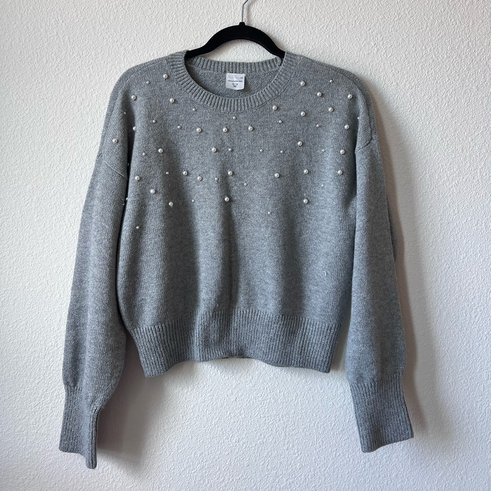 Abercrombie Kids Gray Sweater with Pearl Accents